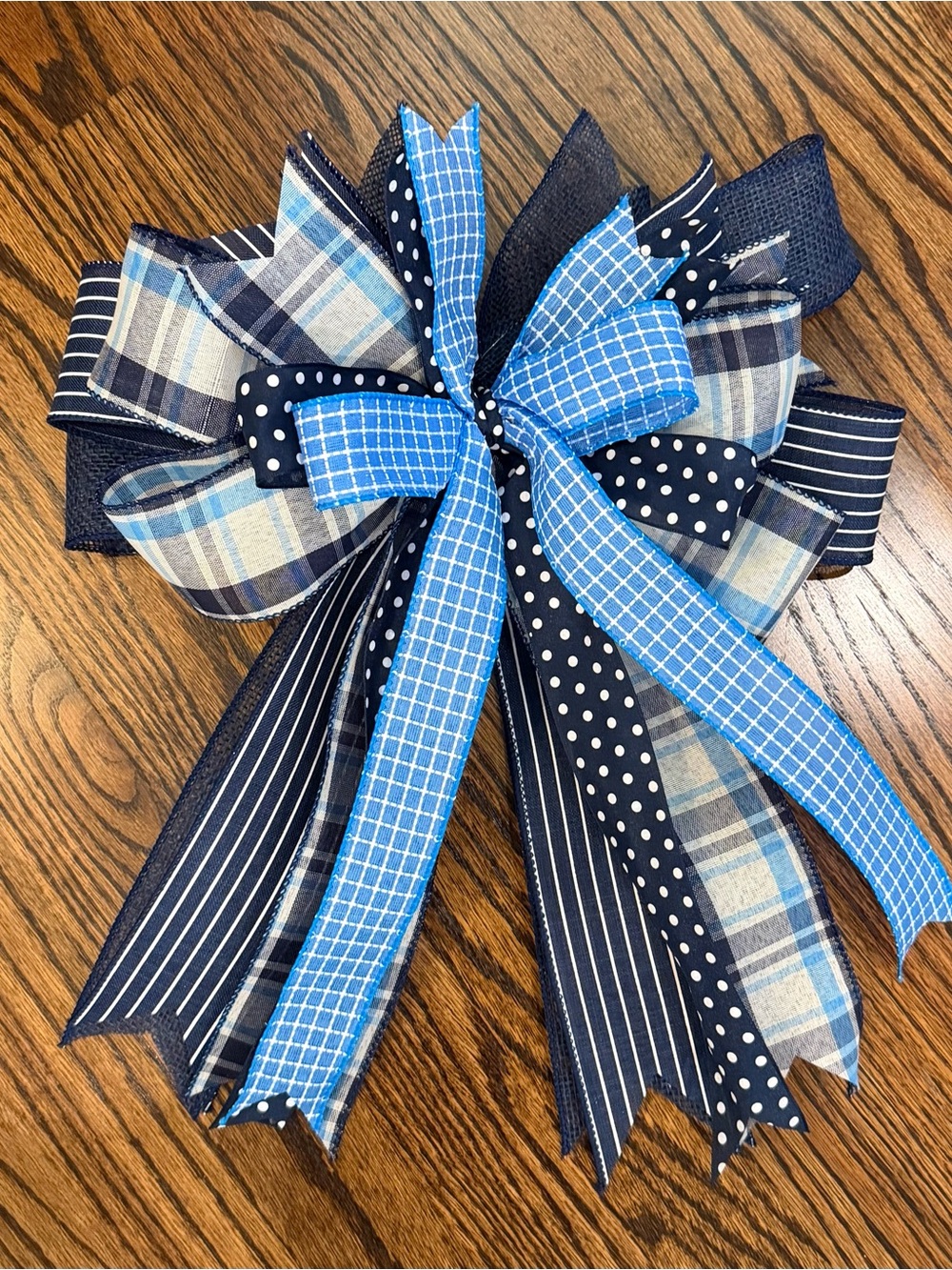 Handcrafted Navy and Light Blue Ribbon Bow Accent - Home Accents Decor